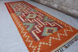 2'7x8'2 Ft Maimana Afghan Chub Runner Rug, Stunning Handmade Kilim Flatweave Oriental Turkmen Hallway Rug - thumbnail 1