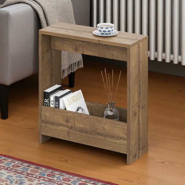 Side Table With Magazine Rack - Compact End For Living Room & Office, Dark Oak Effect - image 1