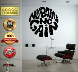 No Pain Gain Lifting Weights Training Gym Athletics Body Building Physical Education Gymnasium Wall Vinyl Sticker Mural Room Decor L1803 - thumbnail 1