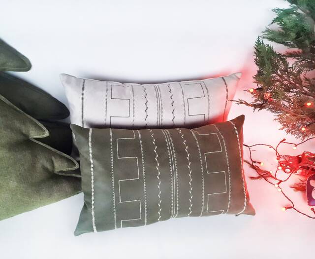 Embroidered Ethnic Lumbar Pillow Cover Soft Leather Look Fabric - image 1