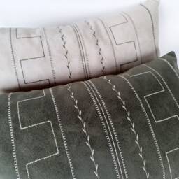 Embroidered Ethnic Lumbar Pillow Cover Soft Leather Look Fabric - thumbnail 3
