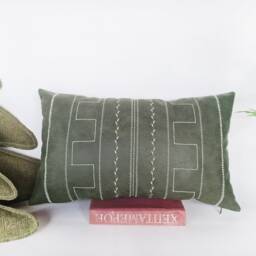Embroidered Ethnic Lumbar Pillow Cover Soft Leather Look Fabric - thumbnail 4