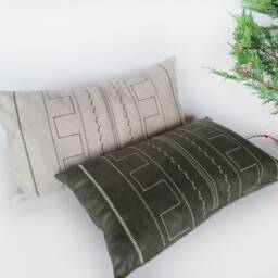 Embroidered Ethnic Lumbar Pillow Cover Soft Leather Look Fabric - thumbnail 2