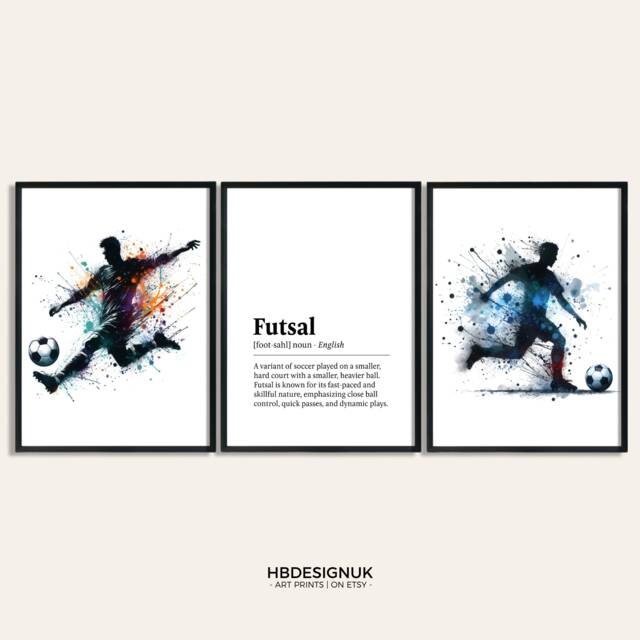 Futsal Poster Print - Set Of 3 Pictures - Soccer Watercolour Posters Indoor Football Gifts Definition Prints Wall Art - image 1