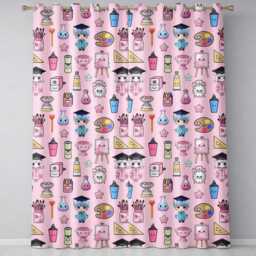 Cute Kawaii Graduation Student Art Supplies Pink Seamless Pattern Readymade Eyelet Ring Top Thermal 100% Blackout Curtains - thumbnail 2