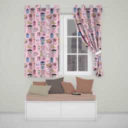Cute Kawaii Graduation Student Art Supplies Pink Seamless Pattern Readymade Eyelet Ring Top Thermal 100% Blackout Curtains - thumbnail 1