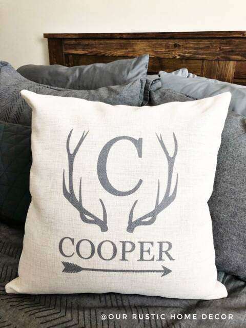 Personalized Linen Pillow Cover Rustic Name & Initial Throw - image 1