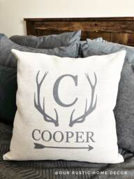 Personalized Linen Pillow Cover Rustic Name & Initial Throw - thumbnail 1