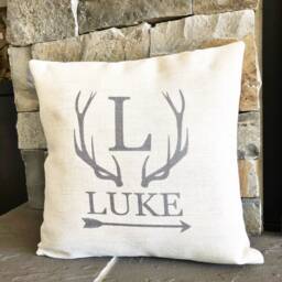 Personalized Linen Pillow Cover Rustic Name & Initial Throw - thumbnail 2