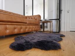 "Sheepskin Black Throw Genuine Leather Color Wool Carpet Decorative Rug 48""x 28" - thumbnail 1