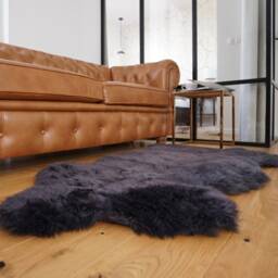 "Sheepskin Black Throw Genuine Leather Color Wool Carpet Decorative Rug 48""x 28" - thumbnail 2