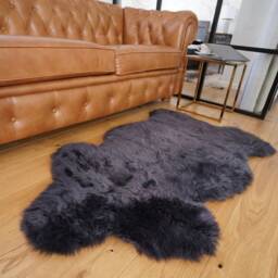 "Sheepskin Black Throw Genuine Leather Color Wool Carpet Decorative Rug 48""x 28" - thumbnail 3
