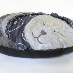 Pillow Cat Chatounet Unique Fiber Art Pillow Sleeping Kitten Oval Shape Black Grey Patchwork - thumbnail 3
