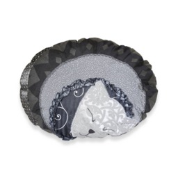 Pillow Cat Chatounet Unique Fiber Art Pillow Sleeping Kitten Oval Shape Black Grey Patchwork - thumbnail 1