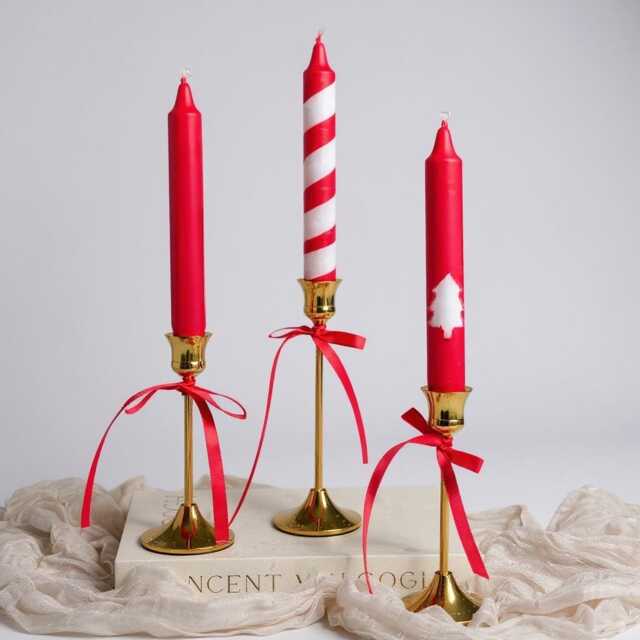 Christmas Red White Taper Candle Set, Candy Cane Tree Candles, Festive Dinner Table Decor, Secret Santa Giftfor Her, Scandinavian Holiday Decor - image 1
