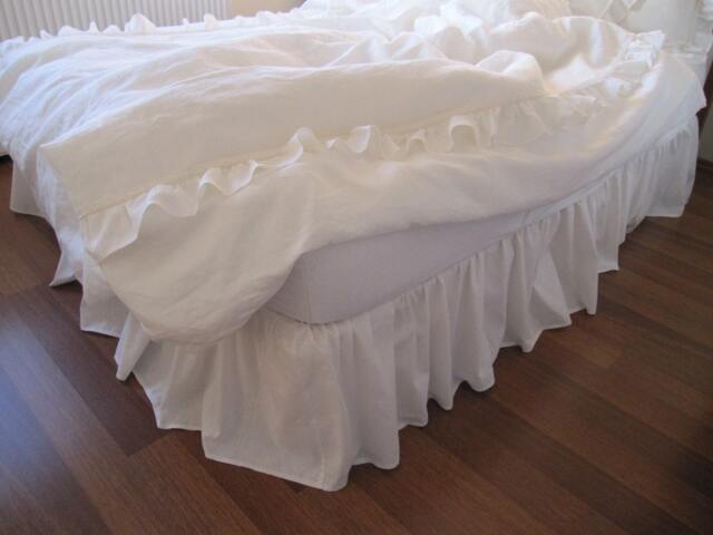 Duck Linen Bedskirt, Bed Skirt Dust Ruffle, Queen King Oversized Xl Custom Bedding Drop Solid White Ivory Pink Blue Oatmeal Camel - image 1