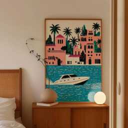 Coastal Marina Poster, Mediterranean Boat Print, Seaside Wall Art - thumbnail 3
