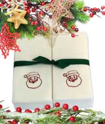 Embossed Santa Linen Guest Towels Christmas Holiday Decor