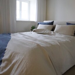 Natural Linen Bedding Set Blue & Duvet Cover + 2 Pillowcases - thumbnail 2