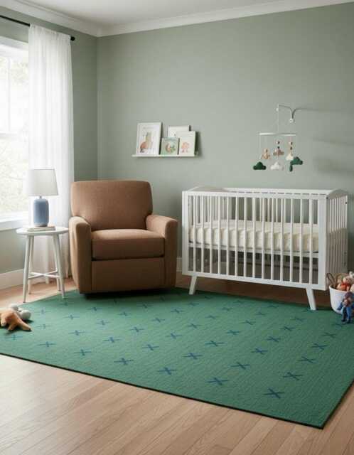 Handwoven Wool Kilim, Modern Minimalist Green Rug, Bedroom Carpet - image 1