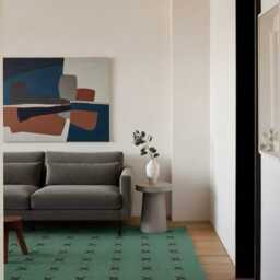 Handwoven Wool Kilim, Modern Minimalist Green Rug, Bedroom Carpet - thumbnail 4