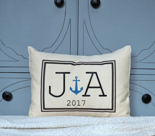 Cotton Anniversary, Personalized Couples Gift, Anchor Pillow, Couples Christmas, Boaters Engagement Gift - image 1