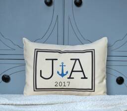 Cotton Anniversary, Personalized Couples Gift, Anchor Pillow, Couples Christmas, Boaters Engagement Gift - thumbnail 1