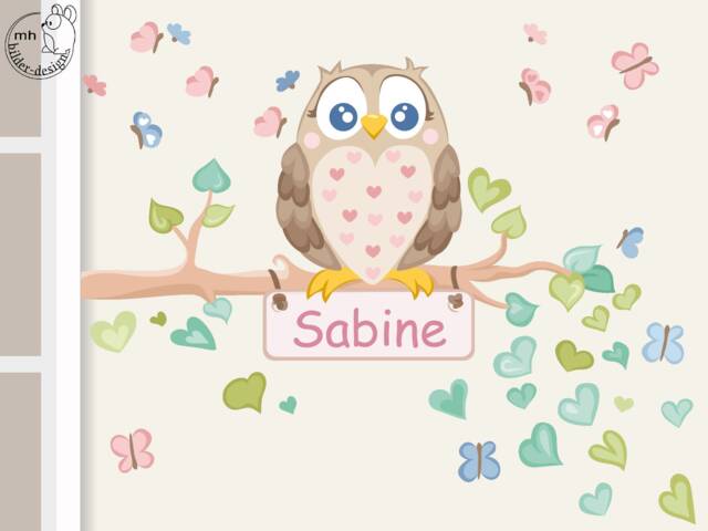 "Wall Sticker ""Owl With Butterflies Door Sign" - image 1