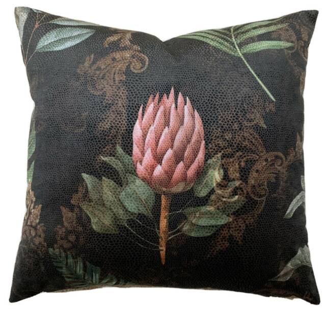 Baroque Cushion Cover Embossed Italian Velvet Fabric Leaf Bloom Pink Taupe Brown 16-24 - image 1