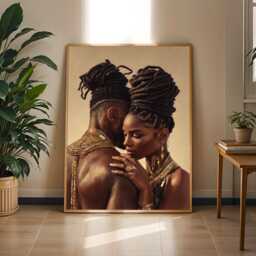 Afrocentric Couple Art Print Gold Jewelry, Modern Boho Decor - Poster Only - thumbnail 2