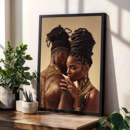 Afrocentric Couple Art Print Gold Jewelry, Modern Boho Decor - Poster Only - thumbnail 1