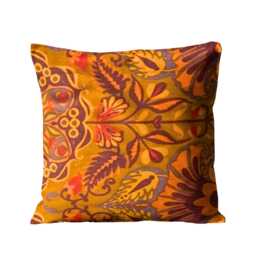 Mid-Century Modern Cotton Cushion Cover Orange Red Floral Throw Pillow - thumbnail 1