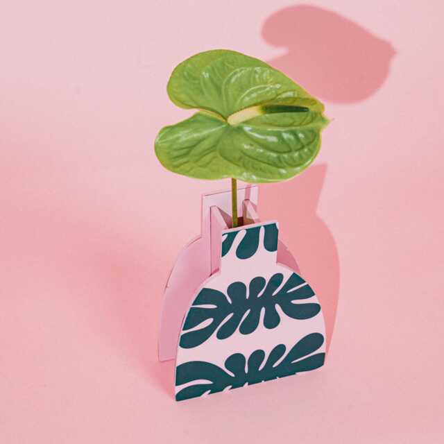 Pink Wooden Vase With Monstera Pattern, Modern Dopamine Decor, Funky Home Accent, Unique Handcrafted Gift, Party Gift For The Hostess - image 1