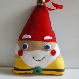 Handmade, Happy, Harold, The Yellow, Gnome, Large, Fabric, Hanging, Ornament, With Bell, Decoration, Christmas, Tree, Display, Mantel, Gift - thumbnail 2