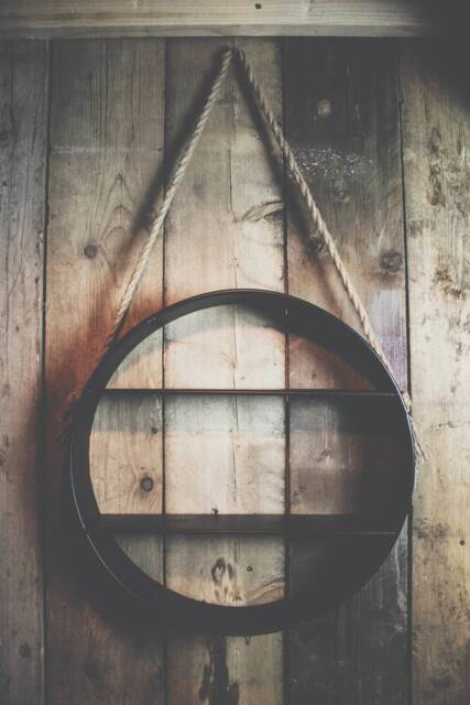 Industrial Round Metal Shelf With Two Shelves Wall Mountable Rope Handles - image 1
