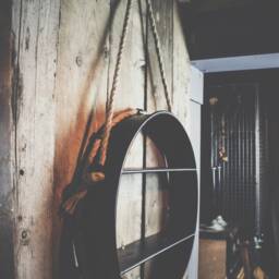 Industrial Round Metal Shelf With Two Shelves Wall Mountable Rope Handles - thumbnail 3
