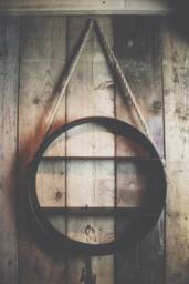 Industrial Round Metal Shelf With Two Shelves Wall Mountable Rope Handles - thumbnail 1