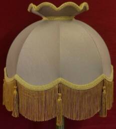 Handmade Taupe Fabric Lampshade Gold Braid & Tassel Fringe - thumbnail 1