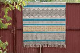 Hand Block Printed Cotton Rug Bohemian Hallway Kilim Design - thumbnail 1
