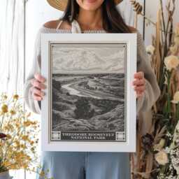Theodore Roosevelt National Park Lithograph Style Print - Vintage North Dakota Archival Matte Fine Art Print. Wind Canyon Trail. Travel Gift - thumbnail 1