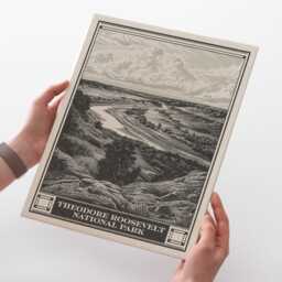 Theodore Roosevelt National Park Lithograph Style Print - Vintage North Dakota Archival Matte Fine Art Print. Wind Canyon Trail. Travel Gift - thumbnail 2