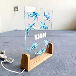 Personalized Shark Night Light, Wood Base, Kids Room Decor - thumbnail 4