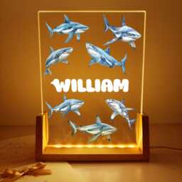 Personalized Shark Night Light, Wood Base, Kids Room Decor - thumbnail 2