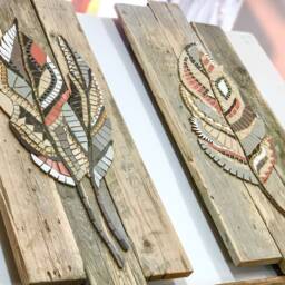 Feather Wall Art, Custom Made Mosaic On Wood, Art Set, Painting, Mosaic Mosaic, Wood - thumbnail 3