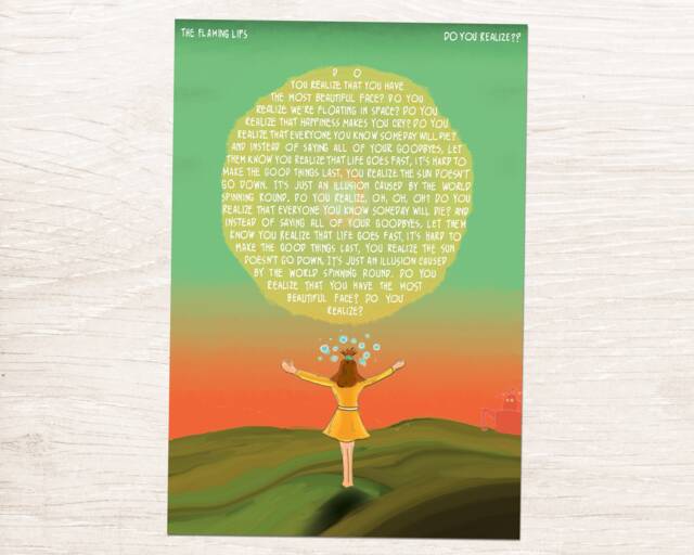 The Flaming Lips - Do You Realize?? Hand-Illustrated Song Lyrics - Indie Music Small Poster Wall Art Print - 4x6, 5x7, 8x10, 13x19 - image 1
