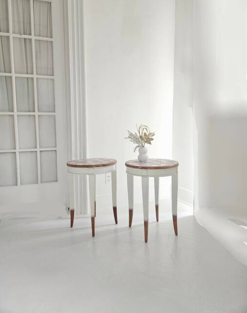 End Tables, Flower Vintage Hand Painted Flowers, Daisy Furniture, Mauve, Raw Wood, Lavender Nightstand, Boho Table - image 1