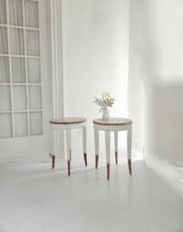 End Tables, Flower Vintage Hand Painted Flowers, Daisy Furniture, Mauve, Raw Wood, Lavender Nightstand, Boho Table - thumbnail 1