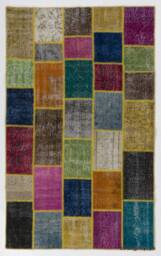 5' X 8' Multicolor Handmade Turkish Patchwork Rug, Bright Colors - thumbnail 1