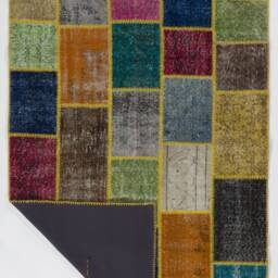5' X 8' Multicolor Handmade Turkish Patchwork Rug, Bright Colors - thumbnail 2