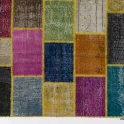5' X 8' Multicolor Handmade Turkish Patchwork Rug, Bright Colors - thumbnail 3
